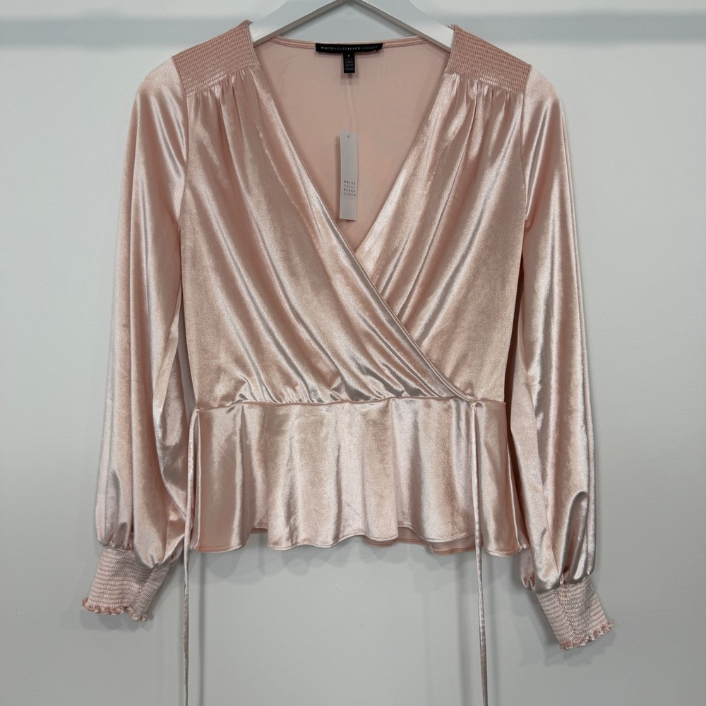 WHBM Velvet Surplice Top Pink Wrap Blouse S Coquette Balletcore Romantic Y2K